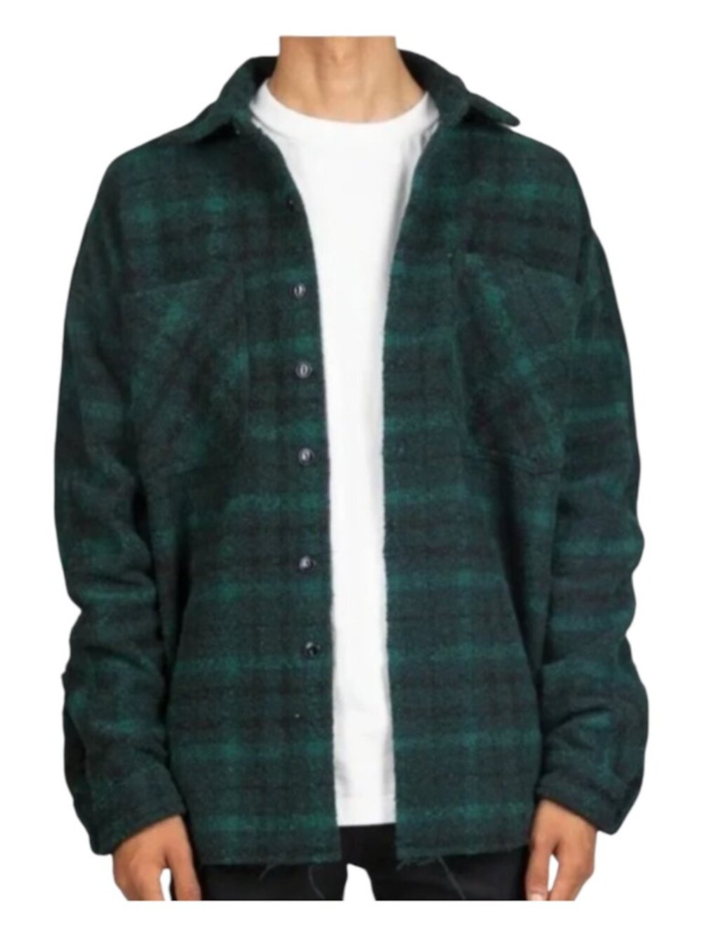 MNML Flannel Shirt Men's Size Medium Green Navy Loose Woven Jacket Shacket